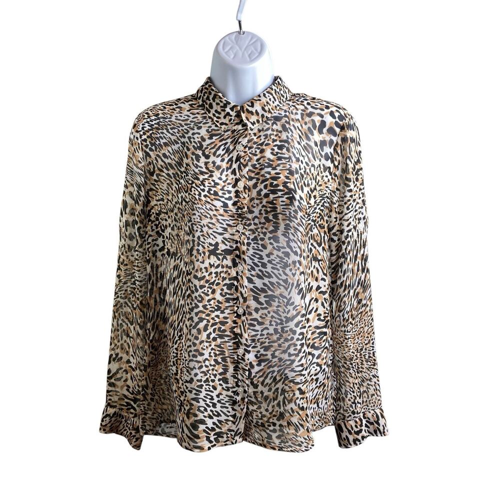 Express Portofino Leopard Print Blouse Size M Career Mob Wife Animal‎ Office